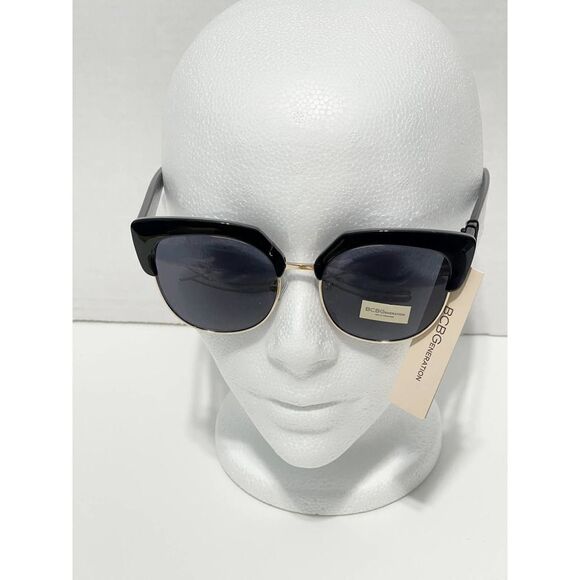 BCBGeneration Chunky Retro Cat Eye Sunglasses Gray Lenses‎ Black Frame Gold Rim - Picture 7 of 9